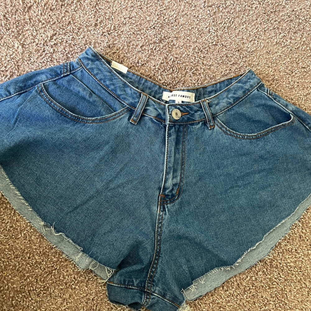 Almost Famous raw hem flare Blue Denim Shorts